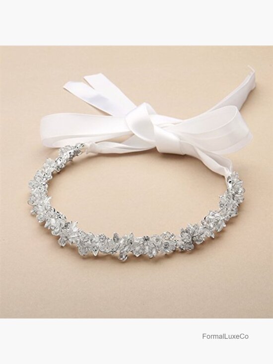 Crystal Cluster Bridal Wedding Headband Hair Vine Satin Ribbon